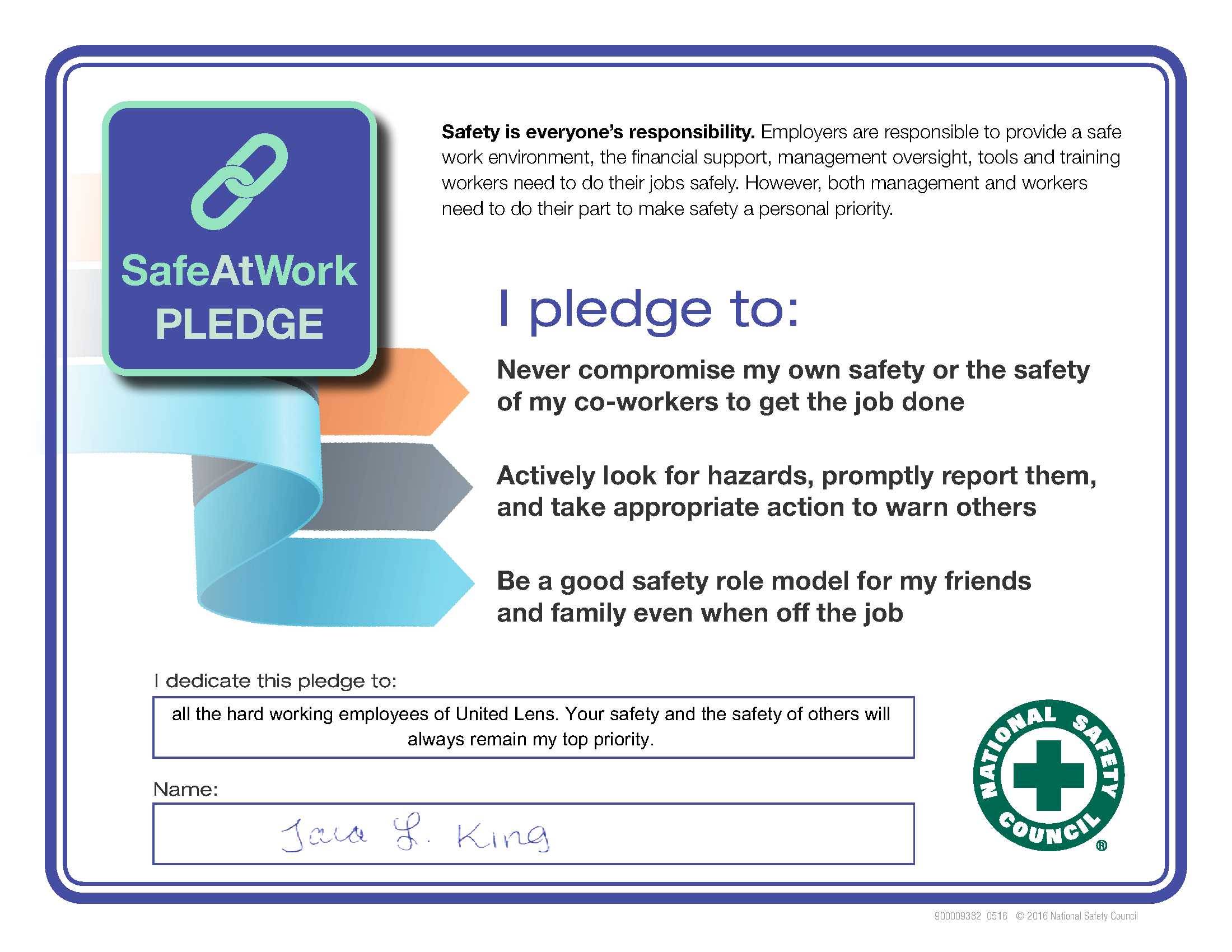 Safe at Work Pledge